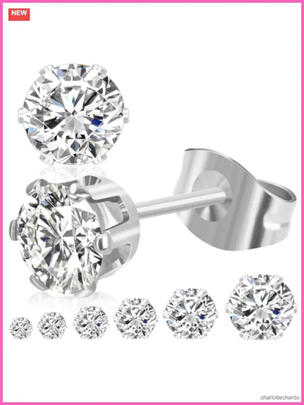 6 Pairs Stud Earrings Set Stainless Steel, Hypoallergenic Earrings for
